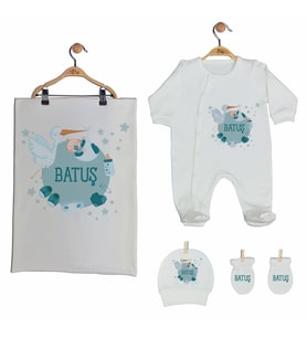 Pia Baby GL 2004 İsme Özel Leylekli Battaniye Tulum Set