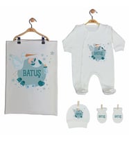 Pia Baby GL 2004 İsme Özel Leylekli Battaniye Tulum Set