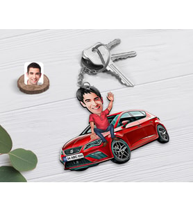 BK Gift Kişiye Özel Bay SEAT Leon Kırmızı Figürlü Plakalı Ahşap Karikatür Anahtarlık-1