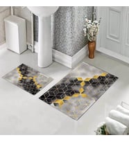 Banyo Halısı Ikili Klozet Takımı Kaymaz Tabanlı (60 xm x 100 cm + 40 cm x 60 cm)  (Siyah-Hardal)
