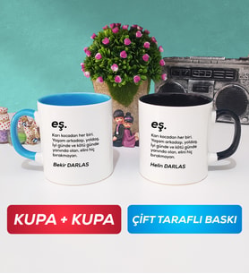 İkili Çiftlere Özel Eş Kupa Bardak Mavi Siyah