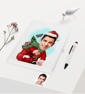 BK Gift Kişiye Özel Yılbaşı Temalı Bay Karikatürlü Beyaz Defter Kalem Seti - 4