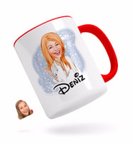 BK Gift Kişiye Özel Kadın Model Karikatürlü Kırmızı Kupa Bardak-2