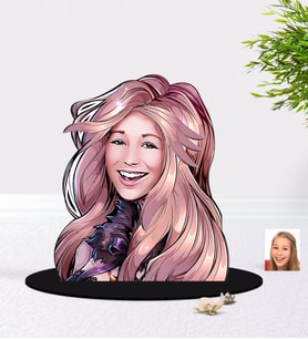 BK Gift Kişiye Özel Kadın Karikatürlü 3D Ahşap Biblo-53 (Beyaz)