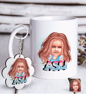 BK Gift Kişiye Özel Kız Çocuk İsimli Karikatürlü Beyaz Kupa ve Anahtarlık Hediye Seti-1 (Model 1)