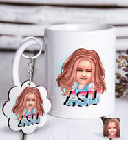 BK Gift Kişiye Özel Kız Çocuk İsimli Karikatürlü Beyaz Kupa ve Anahtarlık Hediye Seti-1 (Model 1)