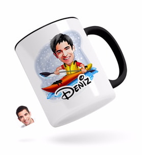 BK Gift Kişiye Özel Erkek Kanocu Karikatürlü Siyah Kupa Bardak-1
