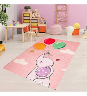 Fil Desenli Dijital Baskılı Kaymaz Taban Çocuk Odası Halısı (Pembe)