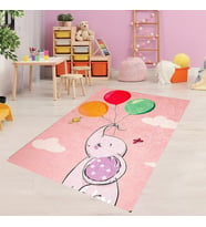 Fil Desenli Dijital Baskılı Kaymaz Taban Çocuk Odası Halısı (Pembe)