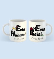 Kişiye Özel İkili İsimli Evin Reisi  Evin Hanımı Beyaz Kupa Bardak