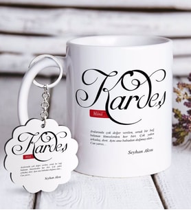 BK Gift Kişiye Özel Mânâ Kardeş Beyaz Kupa ve Anahtarlık Hediye Seti (Model 1)