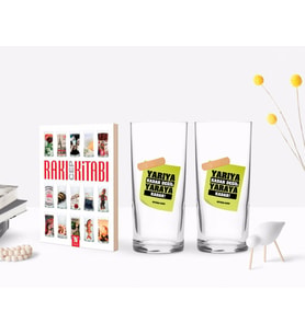 BK Gift Kişiye Özel Renkli Baskılı Yarıya Kadar Değil Yaraya Kadar Tasarımlı İkili Rakı Bardağı ve Rakı Cep Kitabı Hediye Seti-3 (Model 1)