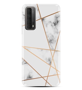 Kılıfland Huawei P Smart 2021 Kılıf Silikon Resimli Kapak White Marble Mermers With Triangle Stok 1195
