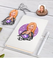 BK Gift Kişiye Özel Kadın Astrolog Karikatürlü Beyaz Defter Kalem ve Anahtarlık Hediye Seti-1 (Model 1)