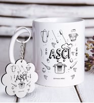 BK Gift Kişiye Özel Mesleki Aşçı Beyaz Kupa ve Anahtarlık Hediye Seti-1 (Model 1)