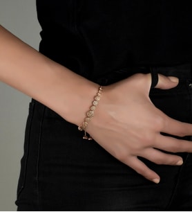 Gümüş Zirkon Taşlı Tasarım Abiye Günlük Stil Asansör Kilitli Bileklik (Rose)
