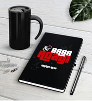 BK Gift Kişiye Özel Baba Adayı Siyah Defter Kalem Termos Mug Seti-3 (Model 1)