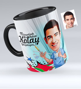 BK Gift Kişiye Özel Bay Diş Hekimi Karikatürlü Siyah Kupa Bardak  4
