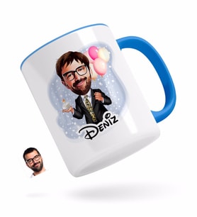 BK Gift Kişiye Özel Erkek Doğum Günü Karikatürlü Mavi Kupa Bardak-3