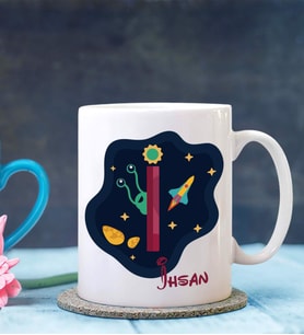 Kişiye Özel İ Harfi Temalı Space Tasarımlı Beyaz Kupa