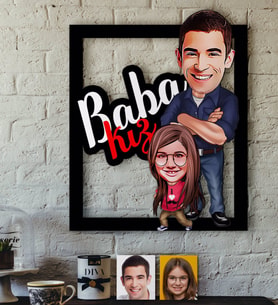 BK Gift Kişiye Özel Baba-Kız Karikatürlü 3D Ahşap Tablo-3