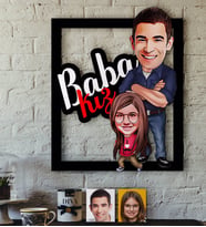 BK Gift Kişiye Özel Baba-Kız Karikatürlü 3D Ahşap Tablo-3