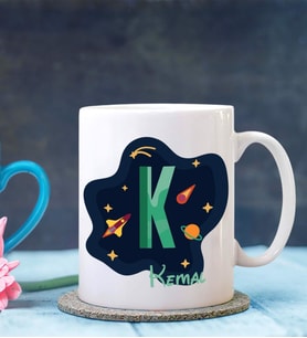 Kişiye Özel K Harfi Temalı Space Tasarımlı Beyaz Kupa