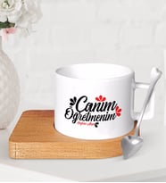 BK Gift Kişiye Özel Canım Öğretmenim Ahşap Altlıklı Seramik Fincan-11 (Beyaz)