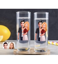BK Gift Kişiye Özel Renkli Baskılı Sevgililer Karikatürlü İkili Vodka Bardağı-90 (Beyaz)