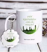 BK Gift Kişiye Özel Din Kültürü Ve Ahlak Bilgisi Öğretmeni Beyaz Kupa ve Anahtarlık Hediye Seti (Model 1)
