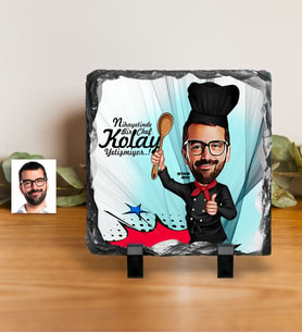 BK Gift Kişiye Özel Bay Chef Karikatürlü Dekoratif Doğal Taş  3