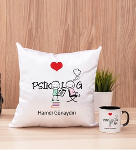 Psikolog Kare Yastık ve Siyah Kupa Bardak
