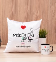 Psikolog Kare Yastık ve Siyah Kupa Bardak