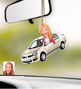 BK Gift Kişiye Özel Bayan Renault Symbol Karikatürlü Ahşap Araba Dikiz Ayna Süsü (Beyaz)