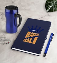 BK Gift Kişiye Özel Babaların En Kralı Lacivert Defter Kalem Termos Mug Seti (Model 1)
