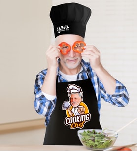 BK Gift Kişiye Özel Bay Chef Karikatürlü Siyah Mutfak Önlüğü Aşçı Şapkası Seti-15