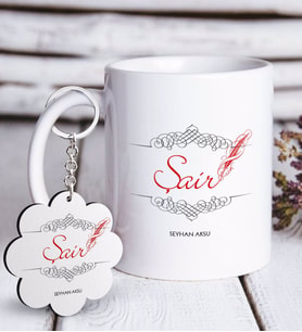 BK Gift Kişiye Özel Mesleki Şair Beyaz Kupa ve Anahtarlık Hediye Seti (Model 1)