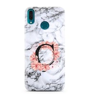 Mermer Çiçekli Harf Tasarım Süper Şeffaf Silikon Telefon Kılıfı Huawei Y9 (2019)