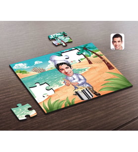BK Gift Kişiye Özel Erkek Aşçı Karikatürlü Ahşap Puzzle-1