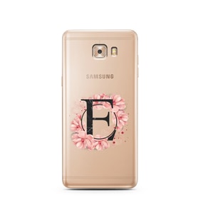 Pembe Çiçekli Harf Tasarım Süper Şeffaf Silikon Telefon Kılıfı Samsung C9  E-Har