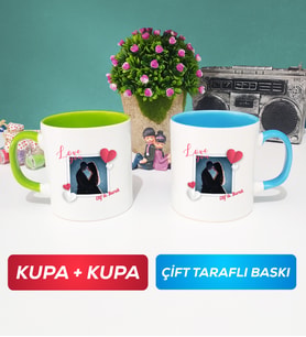 İkili Sevgiliye Sevgililer Günü Hediyesi 7 Kupa Bardak Yeşil Mavi
