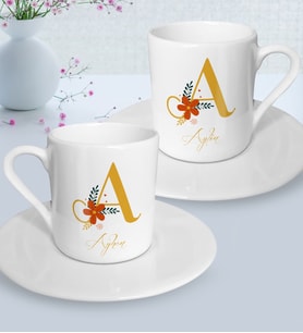 BK Gift Kişiye Özel İkili Harf ve İsim Tasarımlı Türk Kahvesi Fincanı Seti-1