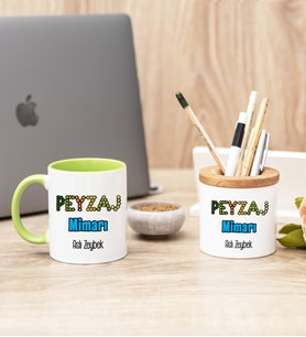 Peyzaj Mimarı Yeşil Kupa Bardak Ve Kalemlik Hediye Seti