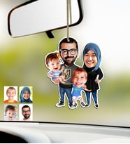 BK Gift Kişiye Özel Aile Karikatürlü Ahşap Araba Dikiz Ayna Süsü-3 (Çok Renkli)