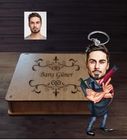 Kişiye Özel Berber Karikatürlü Ahşap Anahtarlık Kutulu  Bay-4