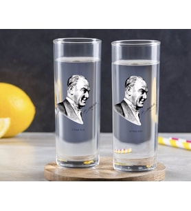 BK Gift Kişiye Özel Renkli Baskılı Atatürk Temalı İkili Vodka Bardağı-10 (Beyaz)