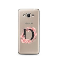 Pembe Çiçekli Harf Tasarım Süper Şeffaf Silikon Telefon Kılıfı Samsung J2 Prime 