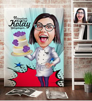BK Gift Kişiye Özel Bayan Chef Karikatür Kanvas Tablo 70x100cm 2