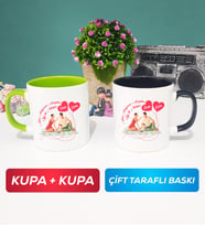 İkili Sevgiliye Sevgililer Günü Hediyesi 5 Kupa Bardak Yeşil Siyah