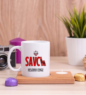 Savcı Ahşap Altlıklı Mumlu Beyaz Kupa Bardak